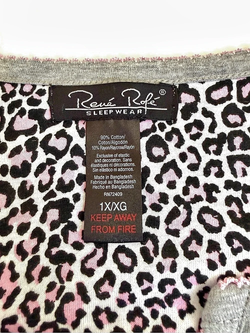 Rene Rofe Animal Print Pajama Set Gray & Pink XL NWT